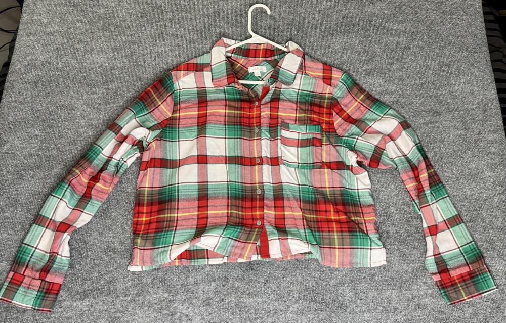 Colsie Pajama Top Womens XL Multicolor Plaid Flannel Button Front Christmas